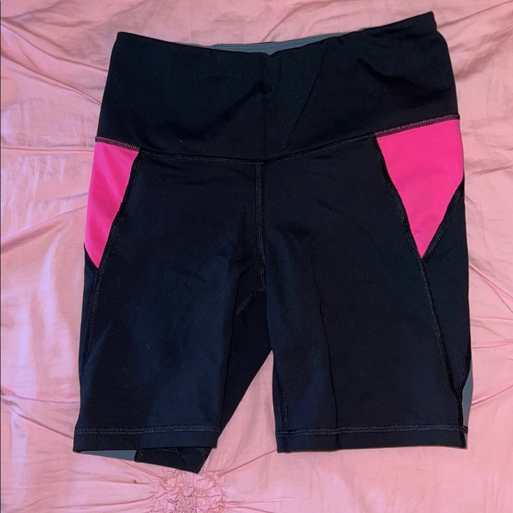 Victoria's Secret VXS SPORT Black and Pink Bike Shorts with High-Rise Waistband